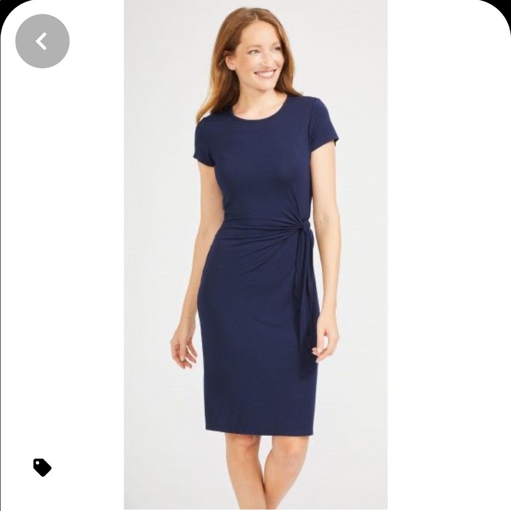 J McLaughlin Lovana Cap Sleeve Dress Solid Navy